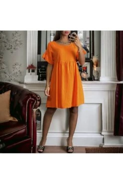 Robe Tunique En Gaz De Coton Orange Allant Jusqu'au 44 -Féminité Couture robe tunique en gaz de coton orange allant jusqu au 44 2