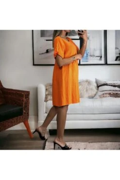 Robe Tunique En Gaz De Coton Orange Allant Jusqu'au 44