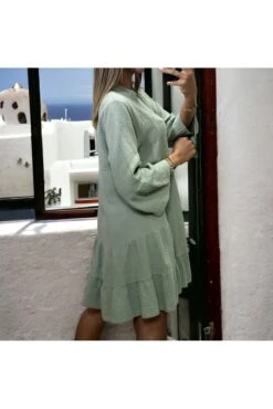 Robe Tunique Kaki à Volant En Gaz De Coton