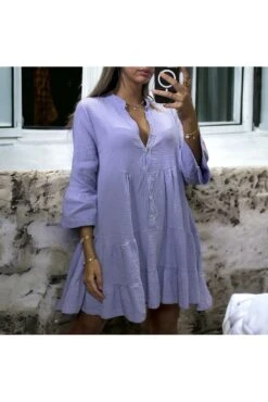Robe Tunique Lilas à Volant En Gaz De Coton -Féminité Couture robe tunique lilas a volant en gaz de coton 2