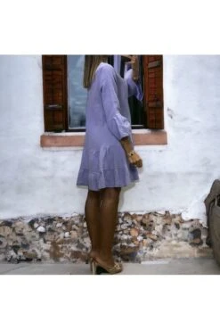 Robe Tunique Lilas à Volant En Gaz De Coton