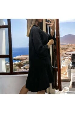 Robe Tunique Noire à Volant En Gaz De Coton