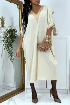Robe Tunique Over Size Beige Vol V Avec Dentelle