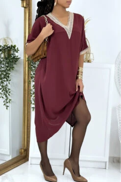 Robe Tunique Over Size Bordeaux Vol V Avec Dentelle -Féminité Couture robe tunique over size bordeaux vol v avec dentelle 2