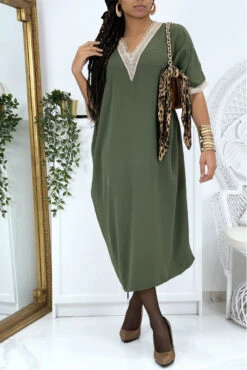 Robe Tunique Over Size Kaki Vol V Avec Dentelle