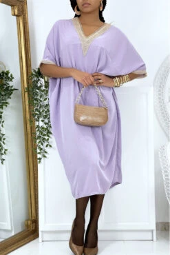Robe Tunique Over Size Lilas Vol V Avec Dentelle