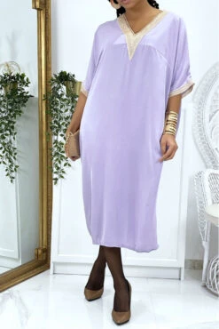 Robe Tunique Over Size Lilas Vol V Avec Dentelle -Féminité Couture robe tunique over size lilas vol v avec dentelle 3