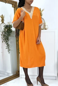 Robe Tunique Over Size Orange Vol V Avec Dentelle -Féminité Couture robe tunique over size orange vol v avec dentelle 2