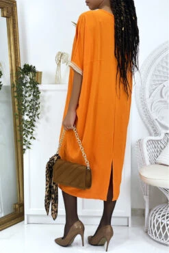 Robe Tunique Over Size Orange Vol V Avec Dentelle -Féminité Couture robe tunique over size orange vol v avec dentelle 3