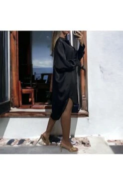 Robe Tunique Plissé Boutonné Kaki