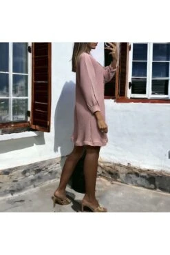 Robe Tunique Plissé Boutonné Rose -Féminité Couture robe tunique plisse boutonne rose 2