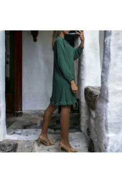 Robe Tunique Plissé Boutonné Vert -Féminité Couture robe tunique plisse boutonne vert 3