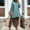 Robe Tunique Plissé Boutonné Vert D'eau -Féminité Couture robe tunique plisse boutonne vert d eau