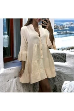 Robe Tunique Saumon à Volant En Gaz De Coton -Féminité Couture robe tunique saumon a volant en gaz de coton 2