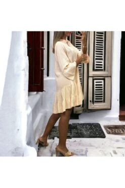 Robe Tunique Saumon à Volant En Gaz De Coton