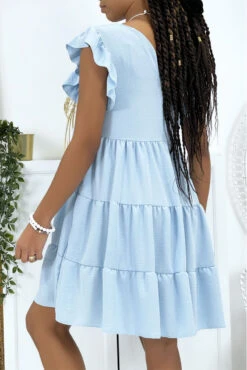 Robe Turquoise Froncée à Volant Et Coupe évasée -Féminité Couture robe turquoise froncee a volant et coupe evasee 2