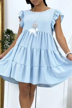 Robe Turquoise Froncée à Volant Et Coupe évasée -Féminité Couture robe turquoise froncee a volant et coupe evasee 3