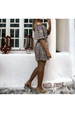 Sublime Robe Motif Fleuris Noir Col Bateau