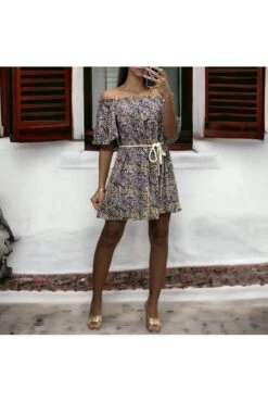 Sublime Robe Motif Fleuris Noir Col Bateau -Féminité Couture sublime robe motif fleuris noir col bateau 3