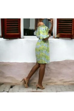 Sublime Robe Motif Fleuris Verte Col Bateau